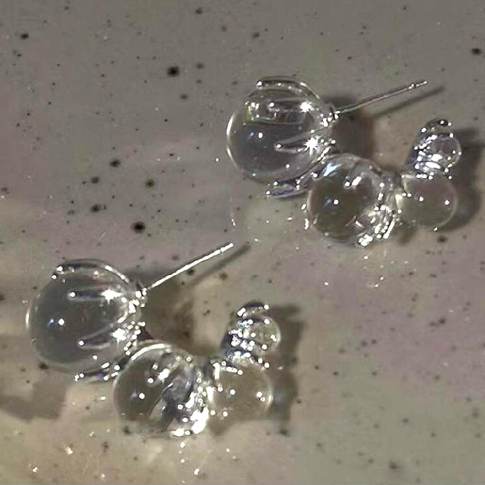 Anthropologie “Lake Life” 925 Silver Descending Clear Crystal Ball Huggie Hoops - Picture 5 of 10
